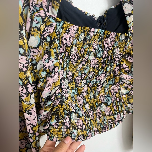 Free People Mabel floral printed ruffle blouse balloon sleeves size small - Picture 4 of 16